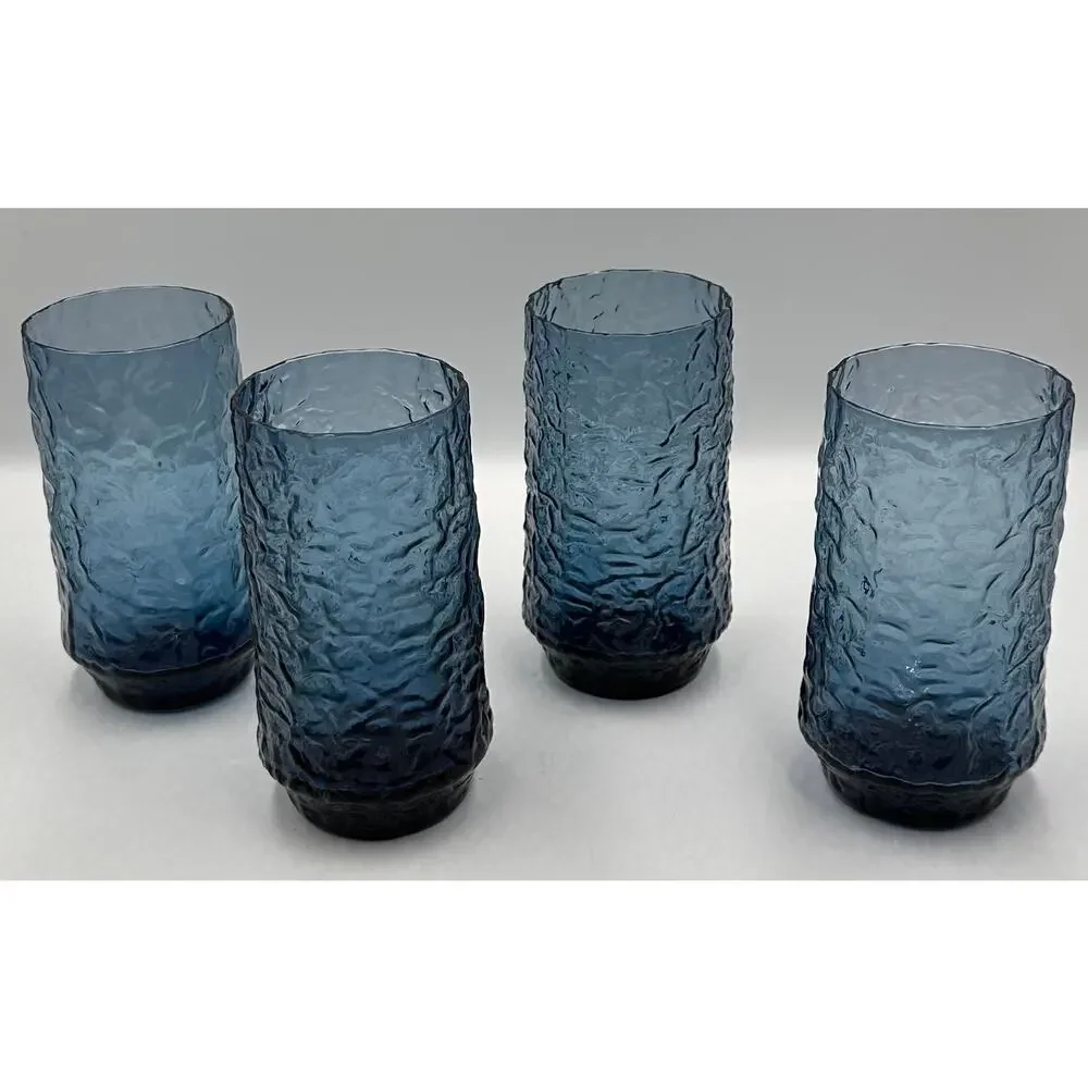 Lenox Dark Blue Hand Blown Crystal Water Tea Glasses - Set of 4